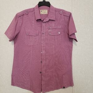 MARC ECKO....SHORT SLEEVE BUTTON UP SHIRT....PLAID PINK...SIZE:LARGE